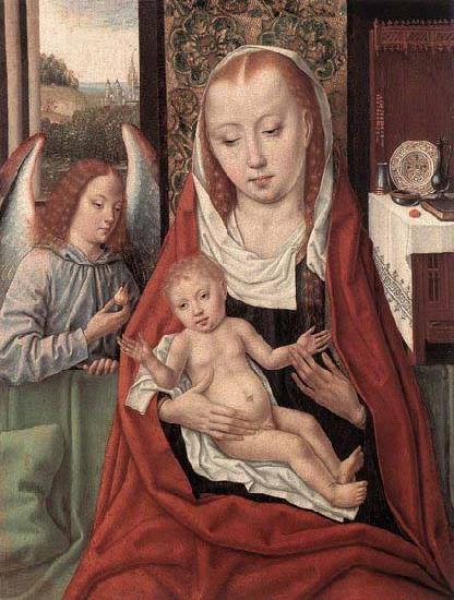 Master of the Saint Ursula Legend Virgin and Child with an Angel Germany oil painting art